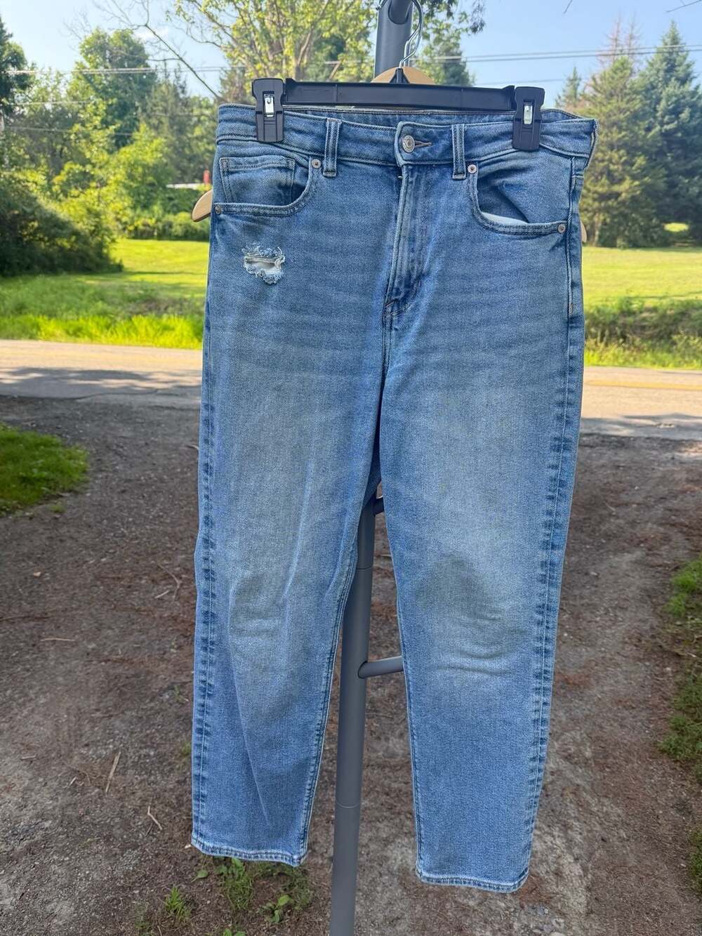 American Eagle Outfitters Light Blue Distressed Mom Jeans Size 8 Short